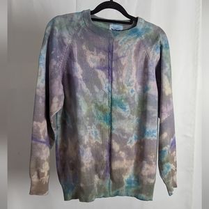 Vintage purple & teal hand dyed knit crew neck sweater